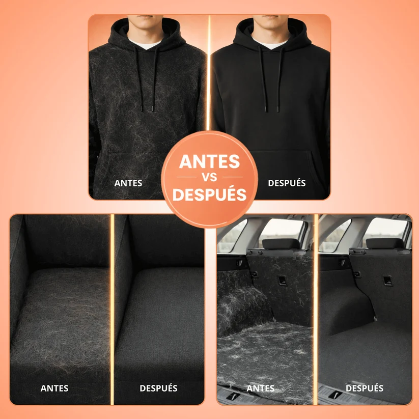 Antes y después usando una manopla quitapelos